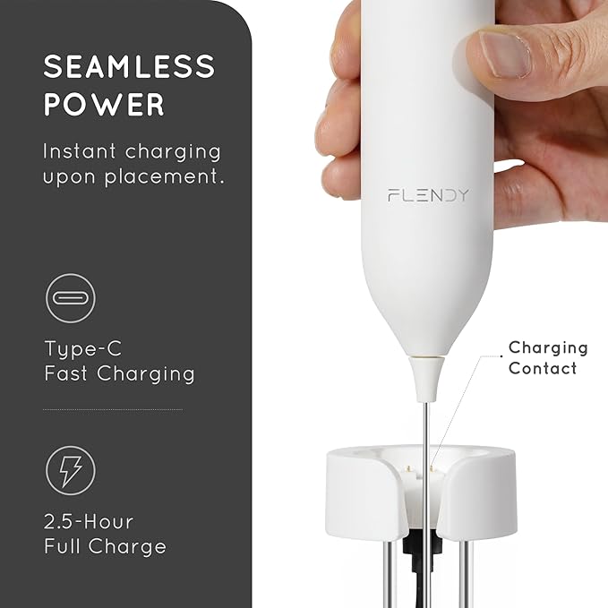 Flendy Rechargeable Milk Frother Handheld with Charging Stand