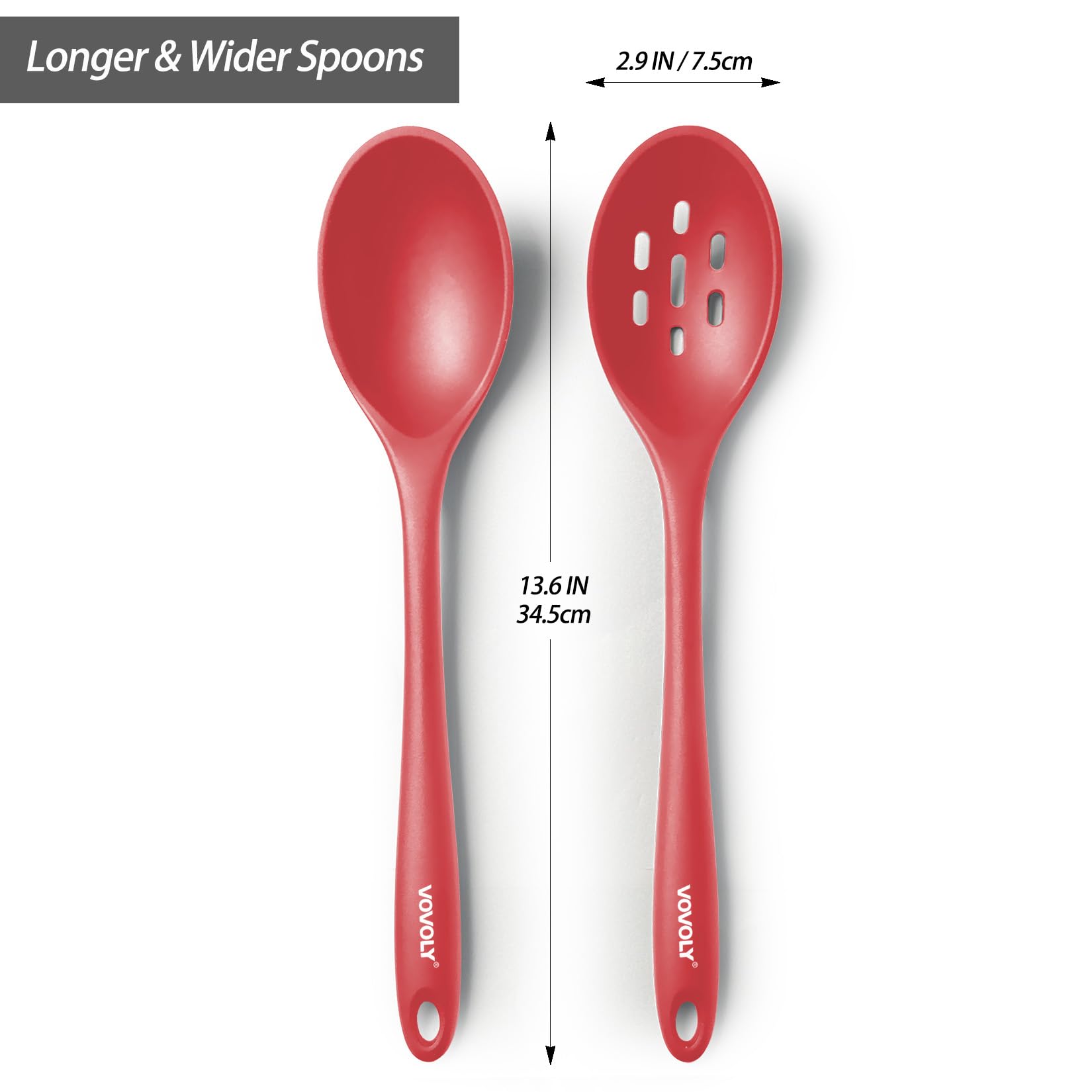 Silicone Spoons for Cooking - Extra Large Kitchen Spoons for Mixing, Serving, & Stirring - 600°F Heat-Resistant Non Stick Utensils Ladle & Skimmer- Dishwasher Safe, Red