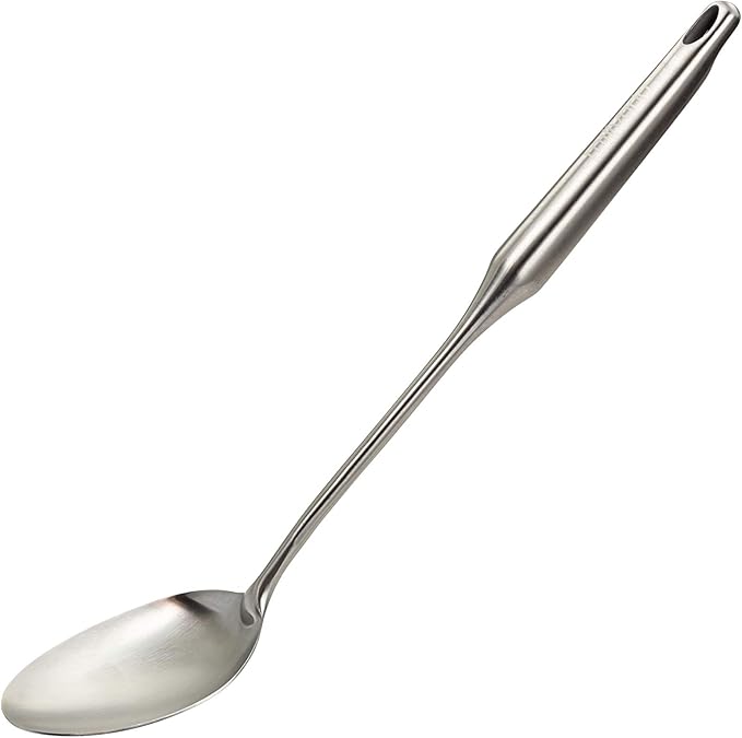 Millvado Stainless Steel Big Cooking Spoon, Kitchen Utensils and Gadgets, 15 Inch Large Spoon For for Cooking, Basting, Serving, Dishwasher Safe Metal Utensil, Durable, Solid Construction