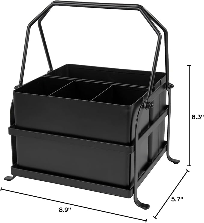 NelyBet Silverware Caddy Utensil Organizer With Handle, Outdoor Picnic and Camping Utensil Holder, Flatware Holder for Party Gatherings, Metal - Black