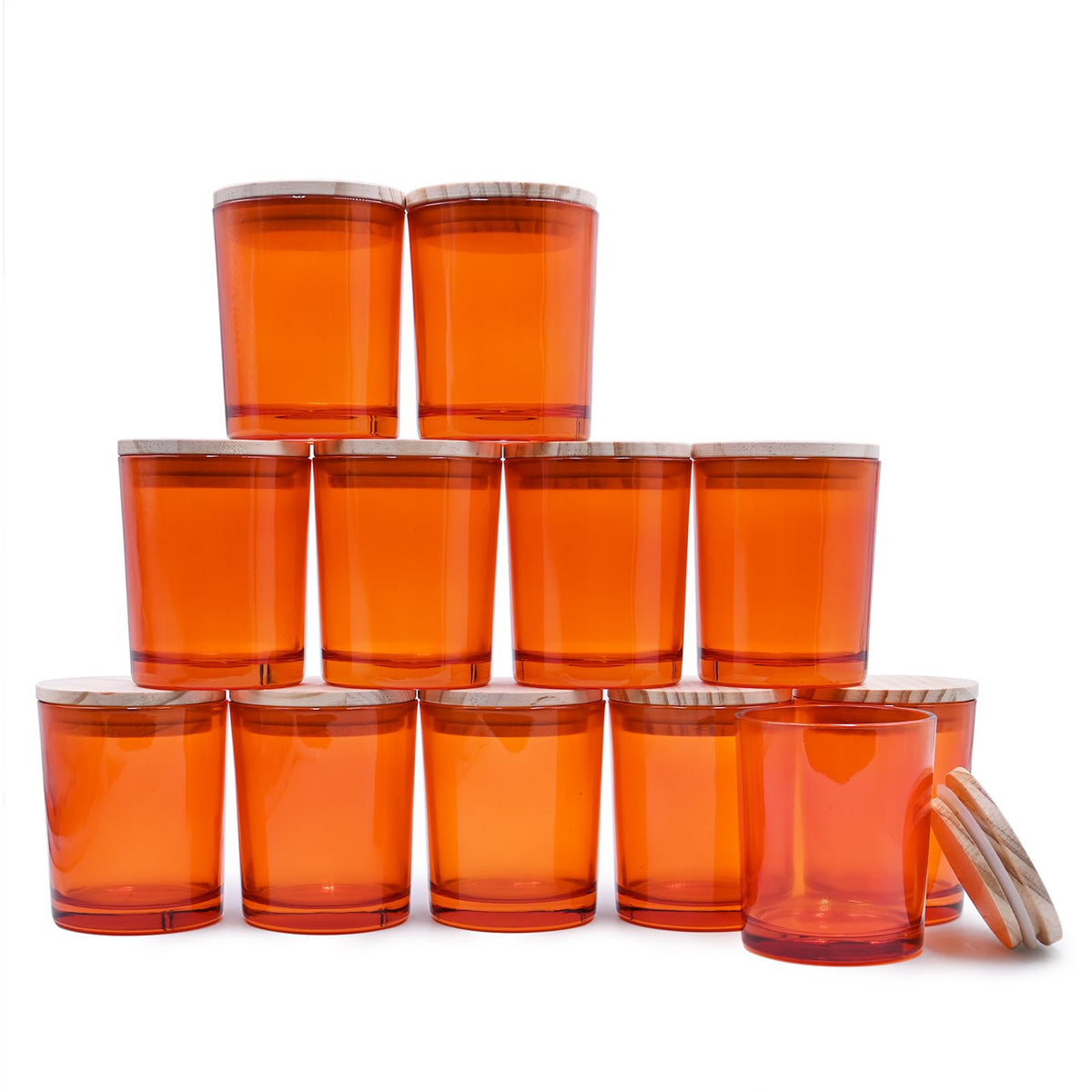 SHOWIN Thick Candle Jars for Making Candles 12 Pcs, 7 OZ Empty Jars with Wood Lids for Candle Making, Sample Container, Clear