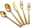 Kelenfer Stainless Steel Flatware Set Hand Forged 18/10 Silverware Set Cutlery Set Gold Cuboid Handle Matte Finished 20 Pieces Service for 4