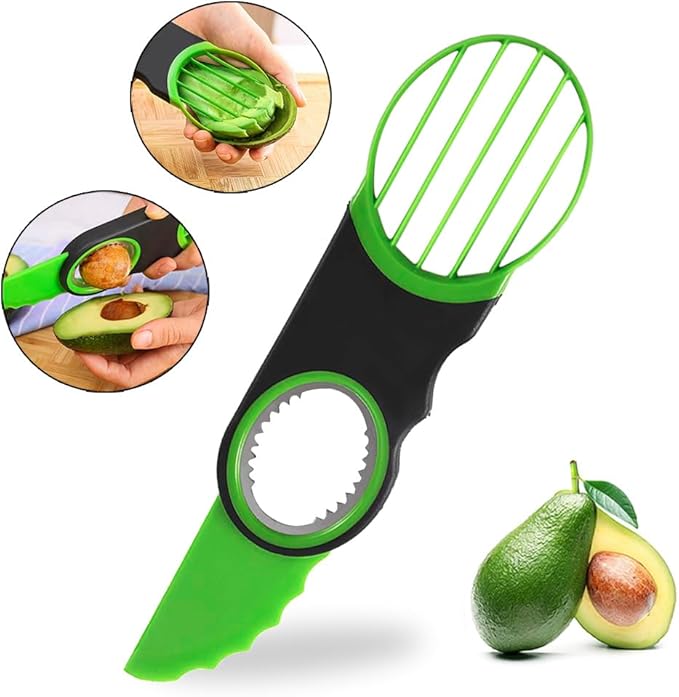 Stainless Steel Avocado Slicer, Corer, and Paring Knife Combo: 3-in-1 Tool - Dishwasher Safe & Heavy Duty