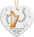 Customized Harp Music Instrument Ceramic Ornaments, Personalized Text Name Year Harpist Christmas Ornament, 2026 Xmas Ornament Gift for Harp Player Teacher Student, Musician Xmas Decorations