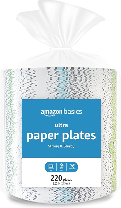 Amazon Basics Ultra Paper Plates, 8.62 Inch, Disposable, 880 Count (4 Pack of 220), Packaging May Vary