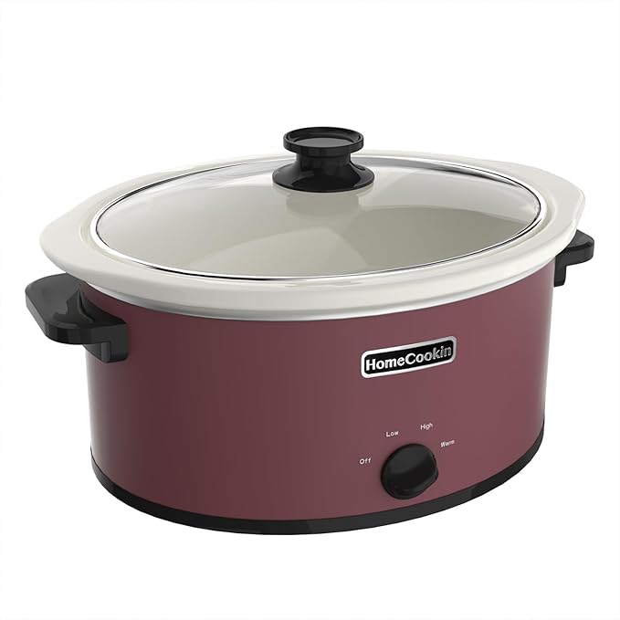 HOMECOOKIN 8-Quart Programmable Slow Cooker with Timer Keep Warm - Small Kitchen Appliance for Family Dinners - Serves 6+ People (Red Shell + White Ceramic Liner)