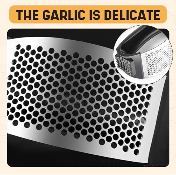 Stainless Steel Garlic Press Rocker, 2025 New Garlic Mincer and Garlic Crusher, Easy-Squeeze Garlic Tool with Peeler and Cleaning Brush for Smashing Garlic (1 Set)