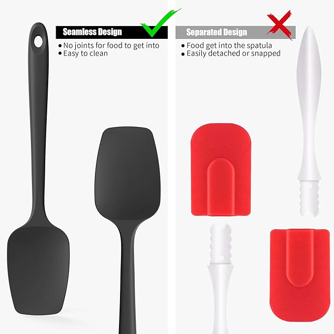 Doosu Heat Resistant Silicone Spoon Spatulas for Cooking (3 Pcs, Black)