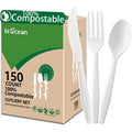 BIOCEAN 100%Compostable No Plastic Knives Disposable Forks Spoons Plastic Utensils, The Heavyweight Heavy Duty Flatware is Eco Friendly Products for Lounge Party Wedding BBQ Picnic Camping [150 Count]
