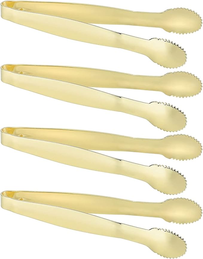 MSY BIGSUNNY 4 Inch Sugar Cube Tongs, Stainless Steel Mini Appetizer Tongs, Small Serving Tongs Tiny Food Clips for Tea Party, Coffee, Bar, Desserts - Set of 4, Gold