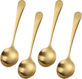 Mafier 7" Round Soup Spoons Set of 4,18/10 Stainless Steel Heavy Duty with Deep Bowl,Matte Stain Finish,Dishwasher Safe(Gold)