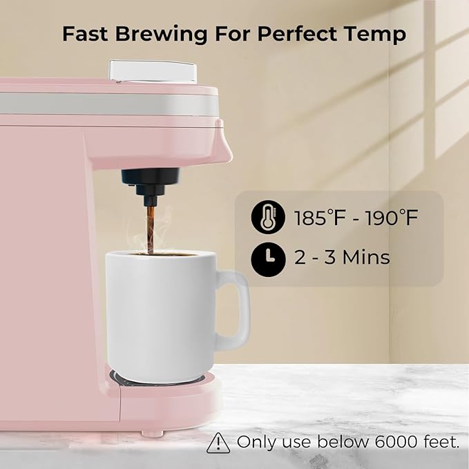 CHULUX Mini Single Serve Coffee Maker for K Cup, Fast Heating, Dusty Rose