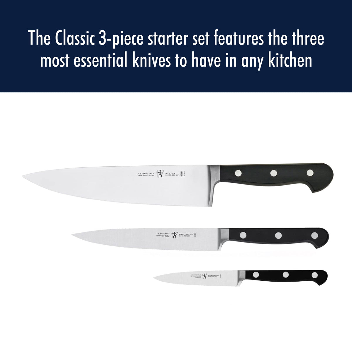 HENCKELS Classic 3-Pc Starter Chef Knife Set, Razor-Sharp German Engineered