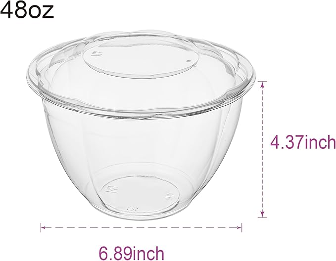 Jaluxing [48 oz. 150 Sets Clear Plastic Salad Bowls with Airtight Lids Disposable To Go Mixing Containers Serving for Fruit, Quinoa, Lunch and Meal Prep