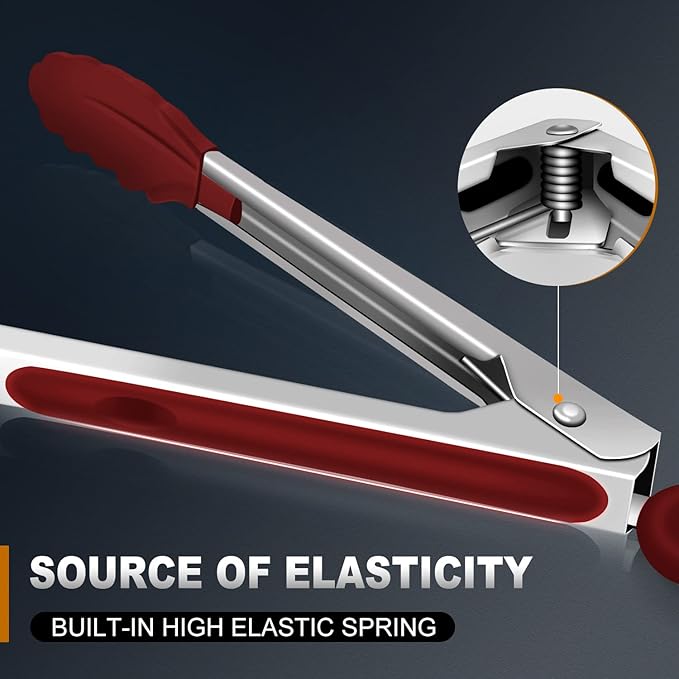 EDDEAS Tongs For Cooking - 7",9" and 12 inch Kitchen Tong with Silicone Tip,Heat Resistant 600 Degrees Metal Locking Tongs - for cooking,Salad and Barbecue,Red Set of 3