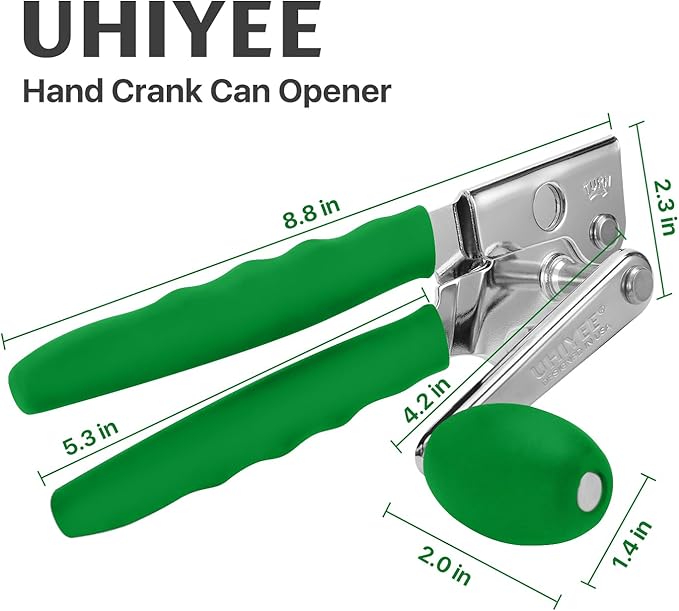 UHIYEE Commercial Can Opener Heavy Duty, Hand Crank for Large Cans, Green