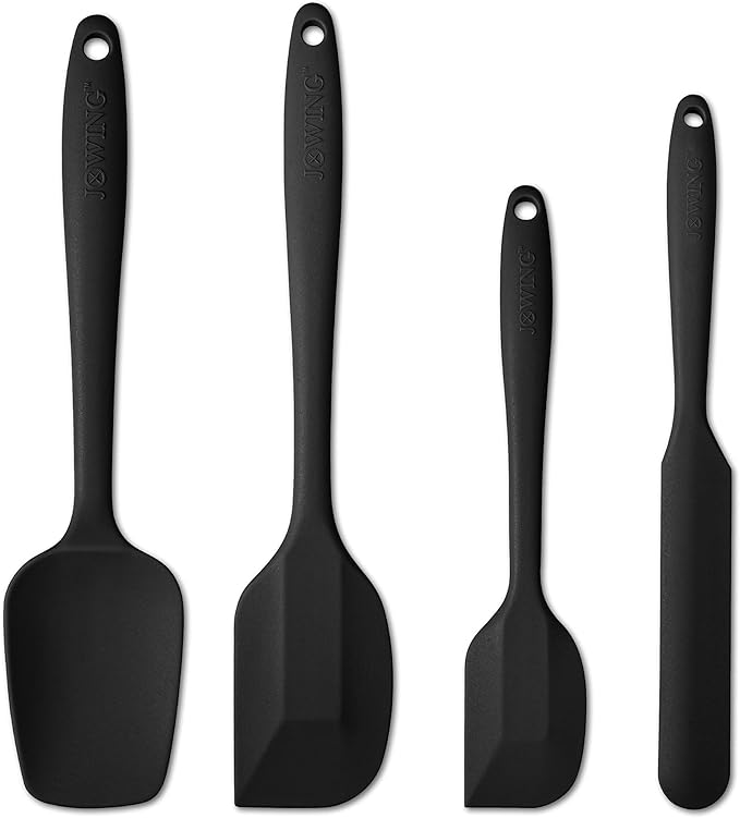 JXWING 4-Piece Silicone Spatula Set with Stainless Steel Core, Black