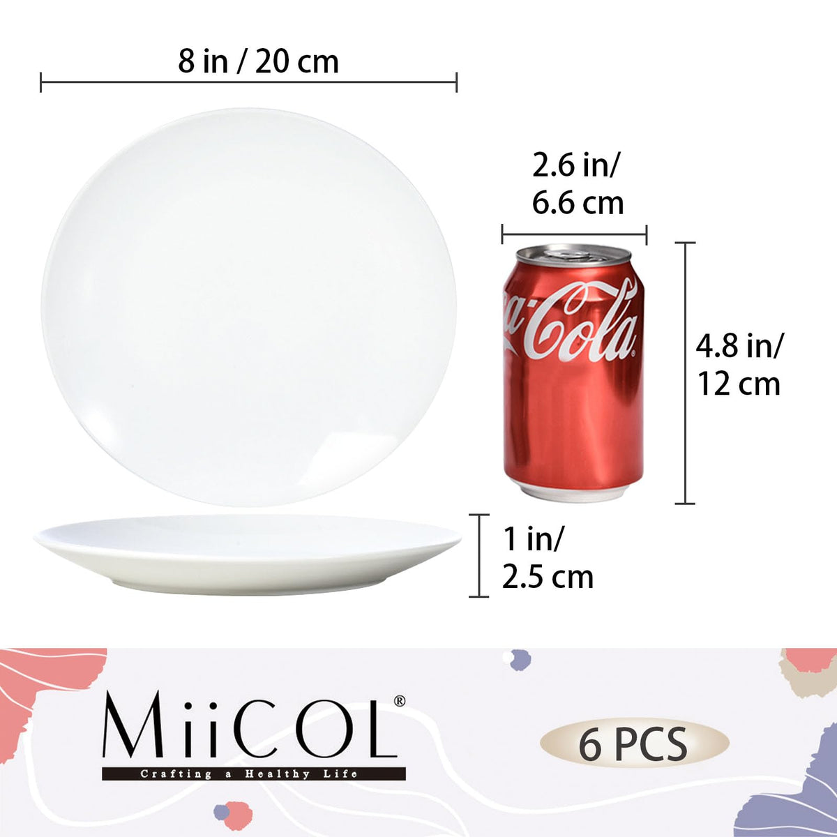Miicol Ceramic Appetizer Plates Set of 6, White Dessert Plates 8 Inch