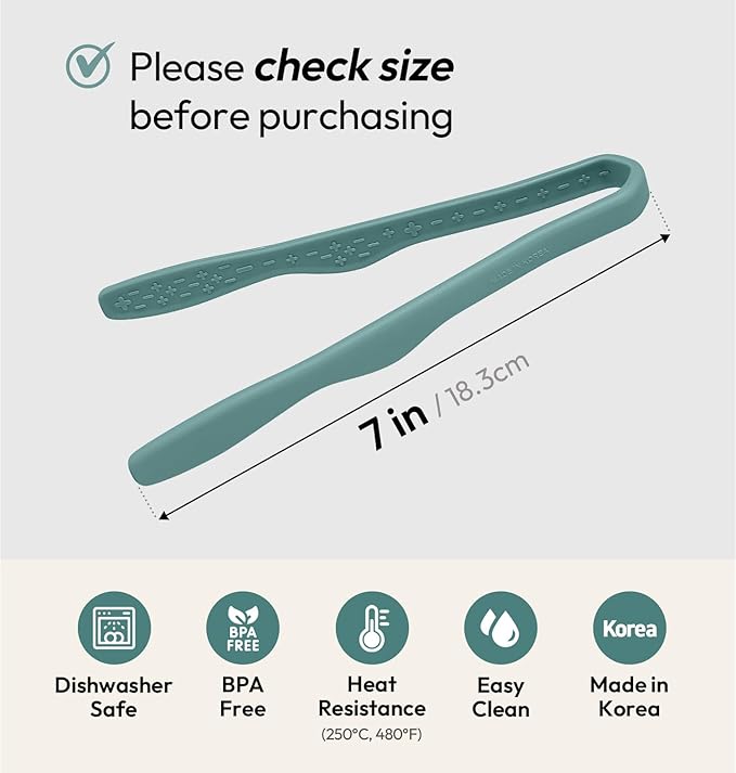 Carrotez Mini Silicone Toaster Tongs, 7 inches, 1 Pack, Green