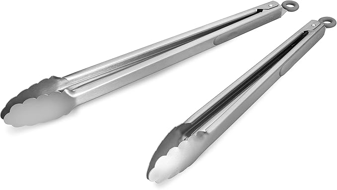 304 Stainless Steel Kitchen Cooking Tongs, 14 & 16 Inch, Set of 2, Grey