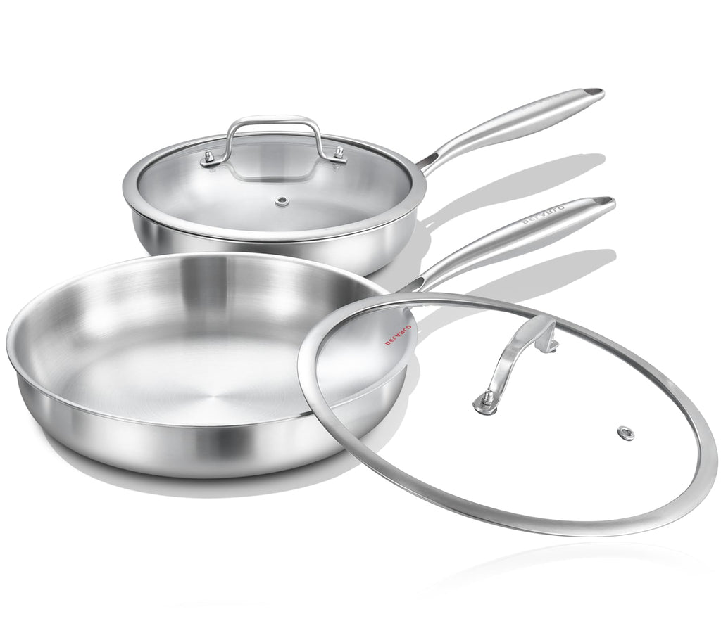 DELARLO Tri-Ply Stainless Steel Pan,18/10, 8",10,12"