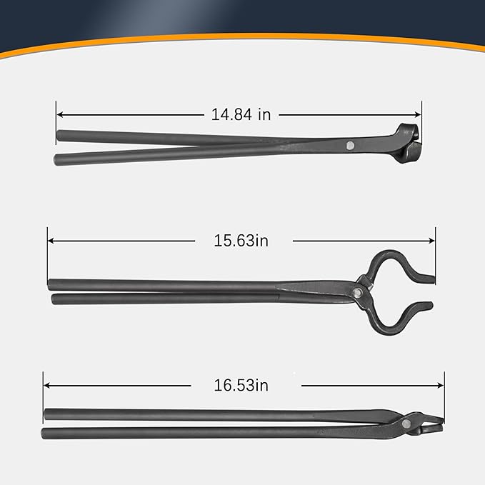 V-SEK Blacksmith Tongs Set - V-Bit, Blade, Flat, Steel Forge Tongs (3PCS)