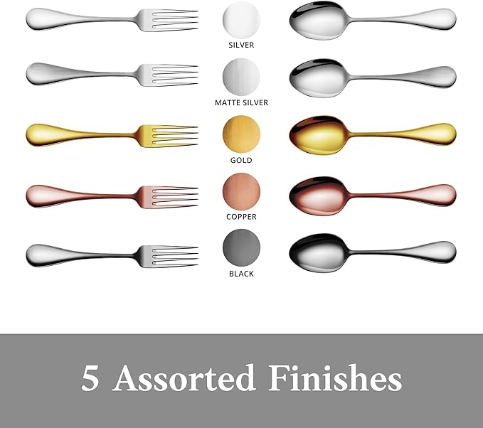 Artaste 56426 Rain 18/10 Stainless Steel Large Serving Spoons and Forks Set, 6 of Each, 12 Pieces, Silver