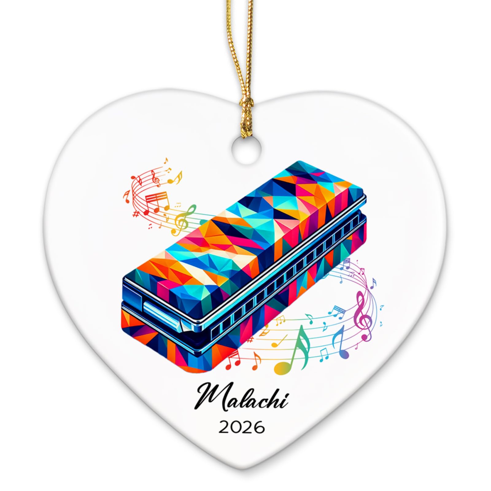 Harmonica Xmas Ceramic Ornaments 2026, Personalized Name & Year Harmonica Musical Ornament Gifts for Music Lovers, Instrumentalist Christmas Ceramic Ornaments Tree, Custom Musician Keepsake Ornament
