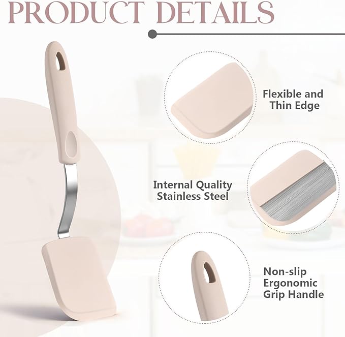 Yetene 2 Pcs Mini Silicone Cookie Brownie Spatula,Solid Flat,Khaki