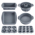 Nonstick Silicone Bakeware Set, 6 set Baking Cake Pan, Economical BPA Free Heat Resistant Bakeware Tools for DIY Loaf Bread Cheesecake Pizza Cupcake Muffin (Gray)