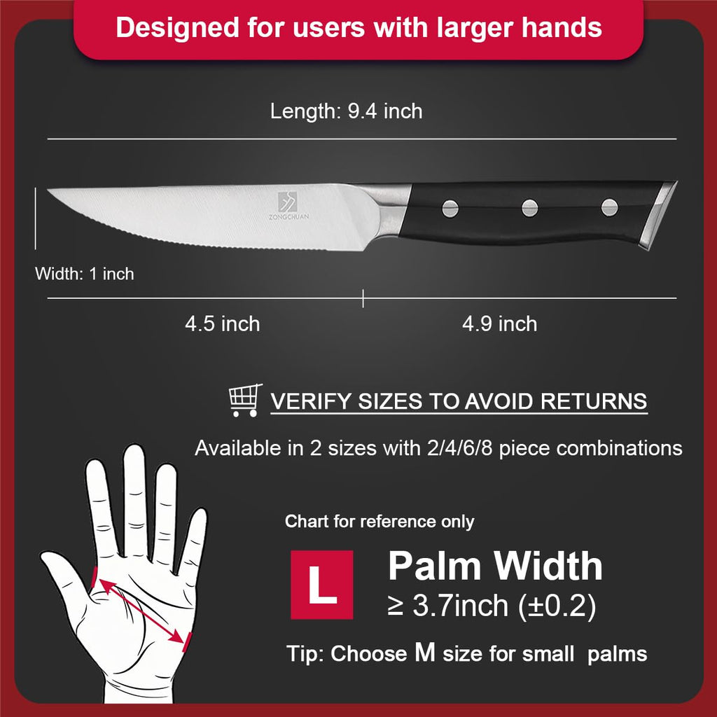 Steak Knives,4.5 Inch Steak Knife Set of 4,Micro-Cutting Point Serrated Edge,Razor Sharp Kitchen Knife,50CR15MOV Stainless Steel,Dishwasher Safe,Ergonomic Handle And Full Tang Design With Gift Box