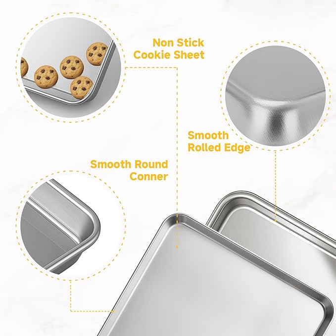 Ohtomber 3 Pack Heavy Duty Stainless Steel Baking Sheet Set, 9/12/16 Inch