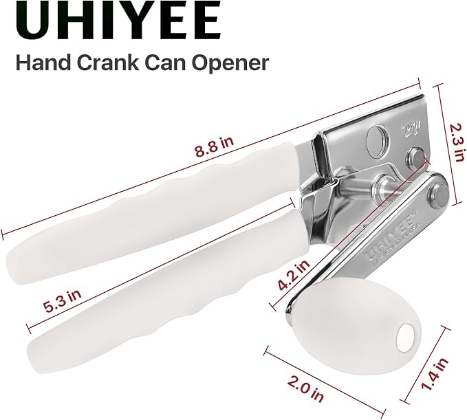 UHIYEE Commercial Can Opener Heavy Duty, Hand Crank for Large Cans, White