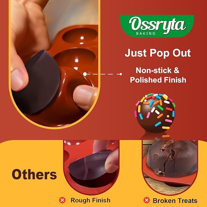 Ossryta 6-Cavity Medium Semi-Sphere Silicone Molds - Hot Chocolate Bomb Molds for Baking, Dome Cakes, Candy, Jelly & Mousse - Reusable, Non-Stick Half Sphere Chocolate Mold Set (2 Pack)