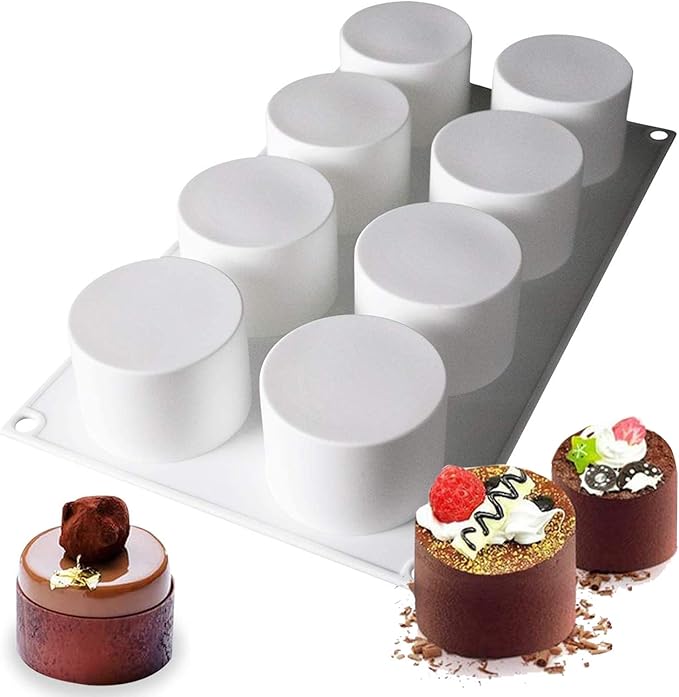 OCPO Kitchen Cylinder Silicone Mold for Baking Mousse Cake, 8 Cavities