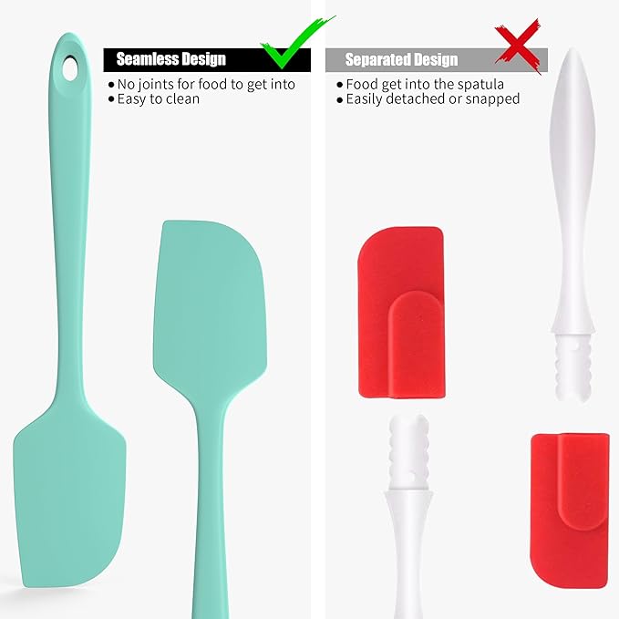 Doosu 600°F Heat Resistant Silicone Spatula Scrapers (Set of 3, Aqua Sky)