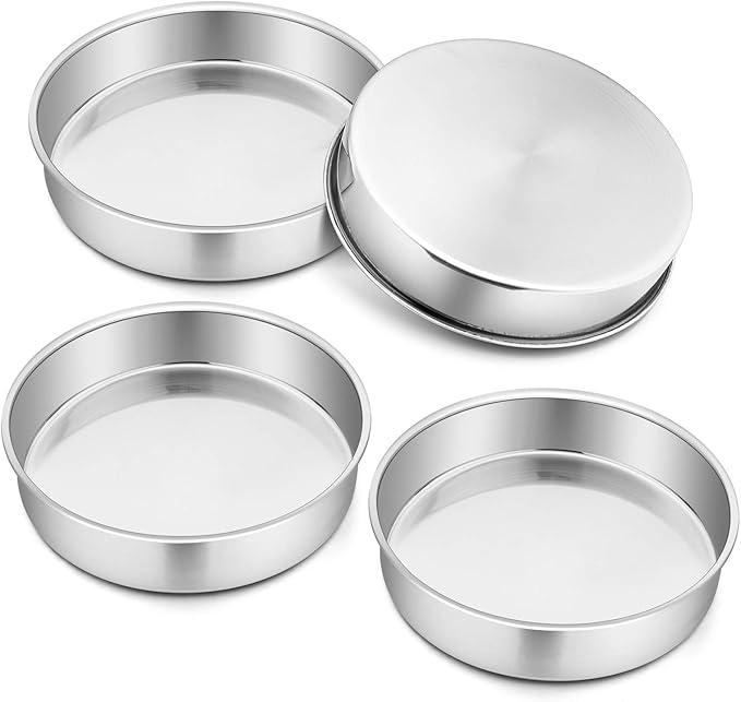 P&P CHEF 9.5 Inch Cake Pan Set of 4, Stainless Steel Round Cake Pans Tins