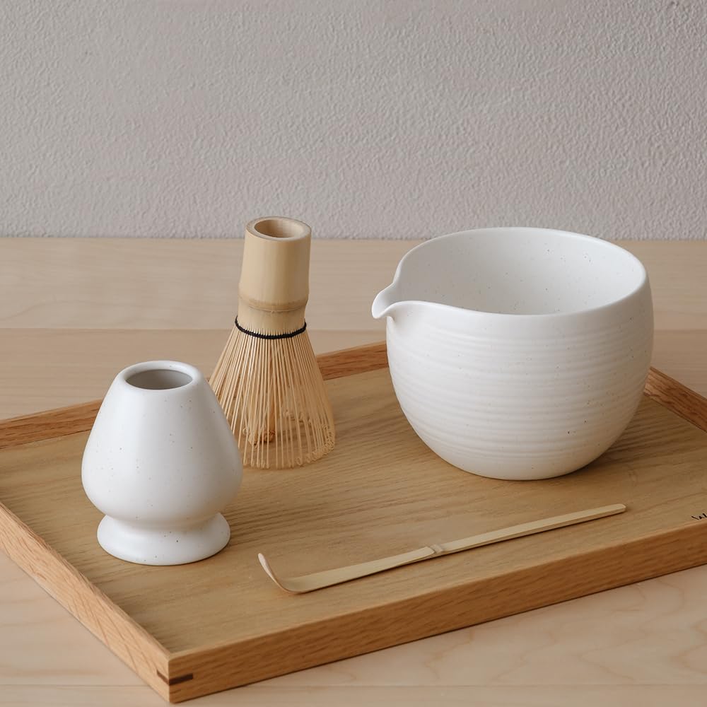 WENSHUO Matcha Whisk Set, Ceramic Matcha Bowl with Spout, White,6-Pc