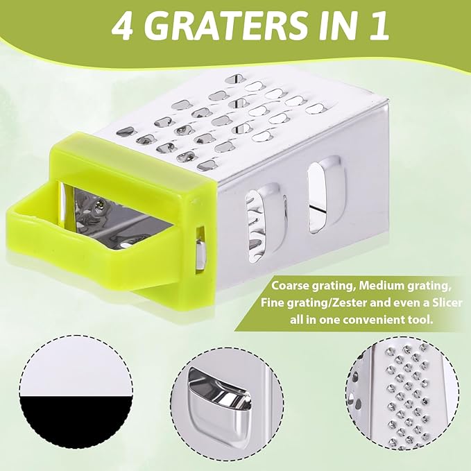 Ptwola 6 Pcs Mini Cheese Grater Stainless Steel Box Grater Fine Coarse Handheld Slicer with 4 Sides Small Box Food Shredder Safe Zester for Kitchen Cheese Garlic Ginger Vegetable Potatoes
