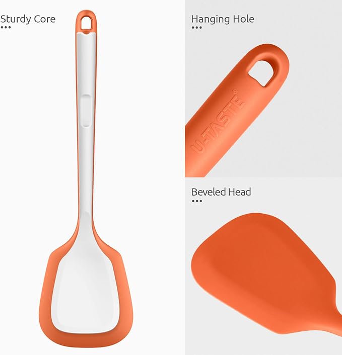 U-Taste Silicone Turner Cooking Spatula, 13.6" Long/3.7" Wide, Orange
