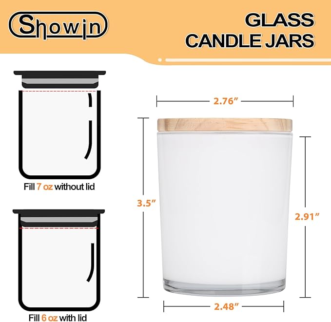 SHOWIN Thick Candle Jars for Making Candles 16 Pcs, 7 OZ Empty Jars with Wood Lids for Candle Making, Sample Container, Inner White