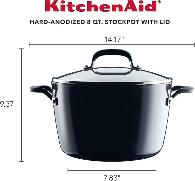 KitchenAid Hard Anodized Nonstick Cookware Stockpot with Lid, 8-Quart, Onyx Black