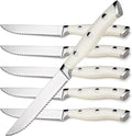 Alata 6-Piece White Steak Knives Set, Full-Tang Serrated Sharp Knives