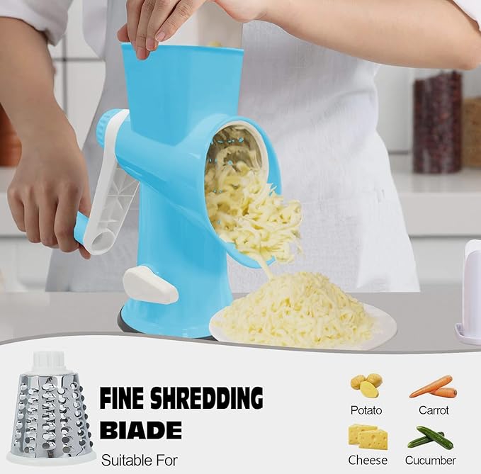 GOTOSOBAY Cheese Grater with Handle,Multifunctional Rotary Cheese Grater