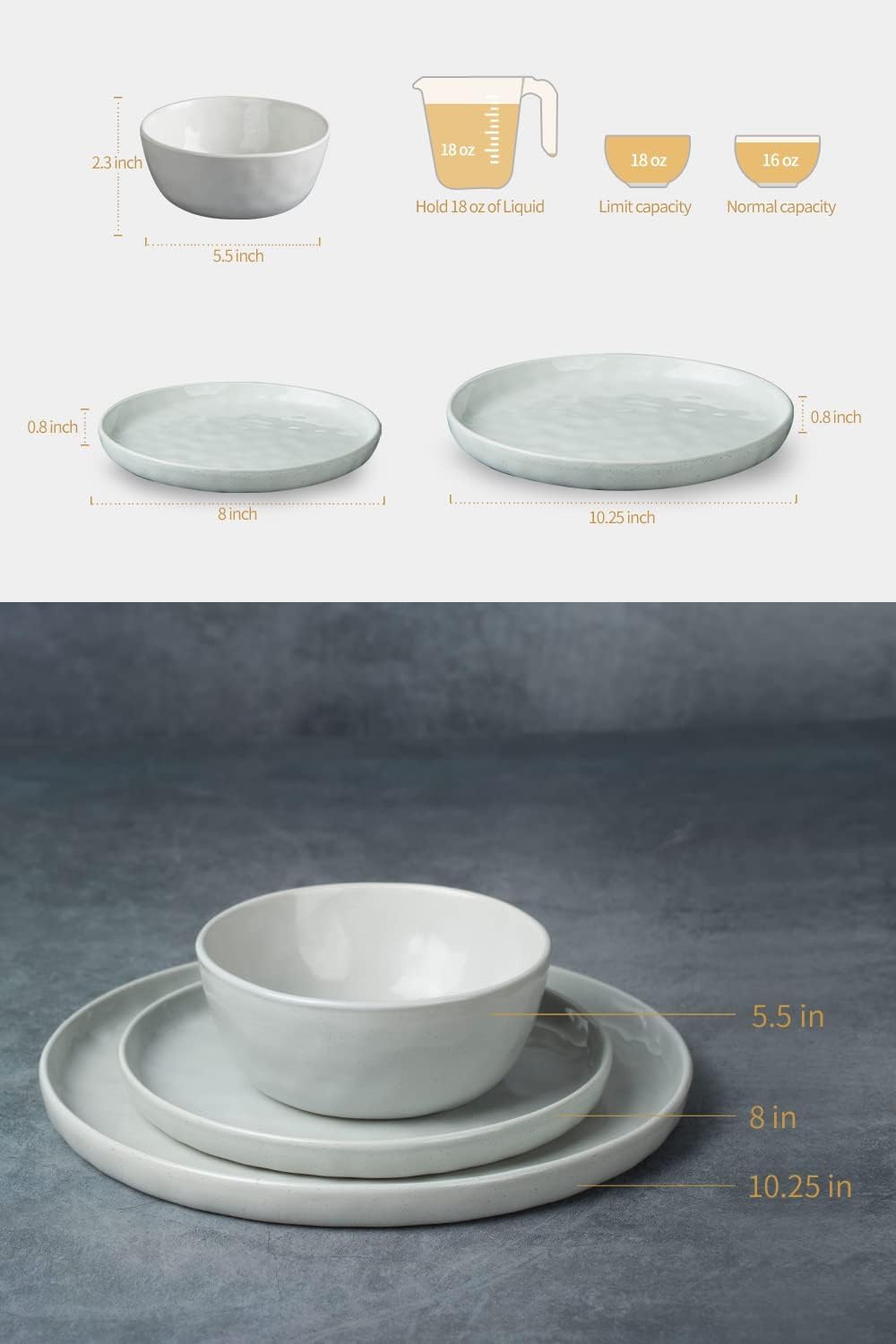 Famiware Mars Stoneware Dinnerware Set for 8, White