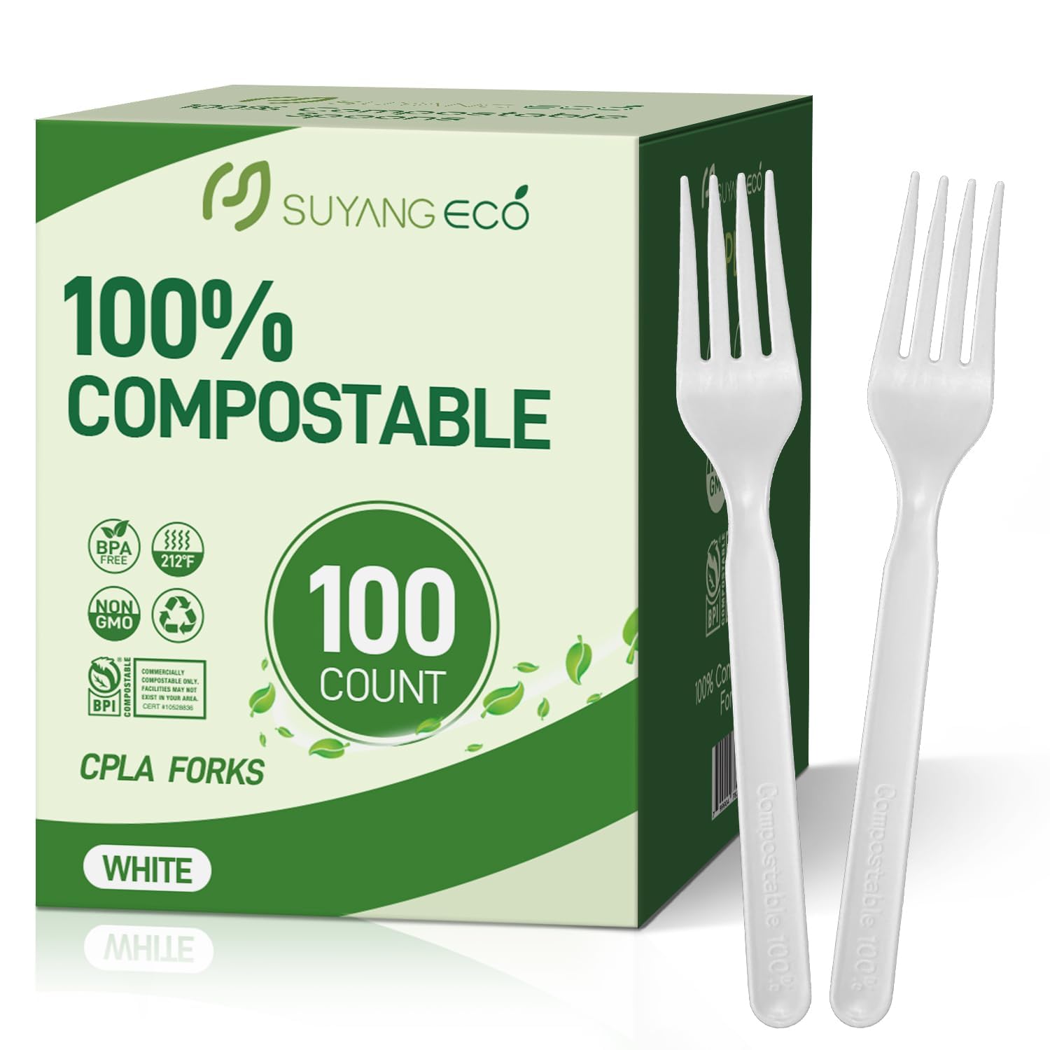 SUYANGECO Compostable Forks 100 Count Heavy Duty Disposable Forks
