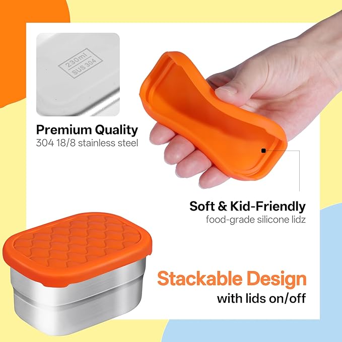 IUAOWEI 3Pack 8oz Stainless Steel Snack Containers for Kids,snack box small