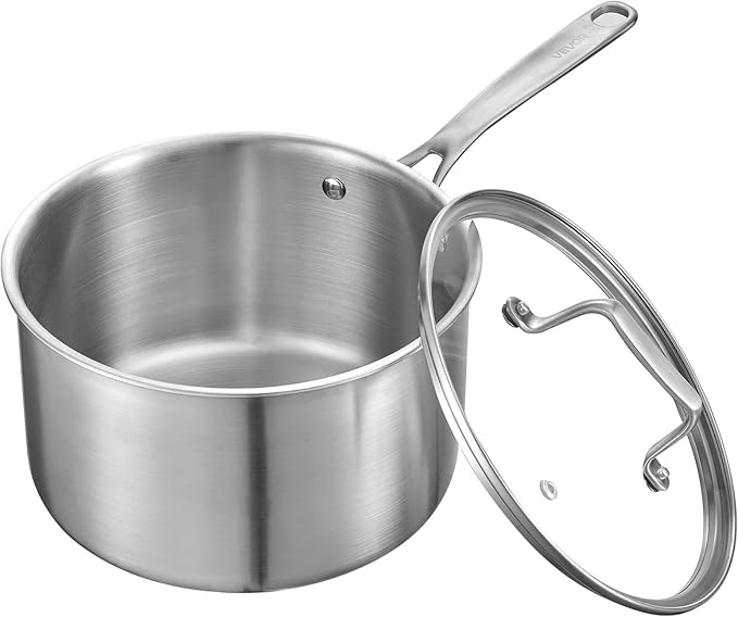 VEVOR 1.5 QT Saucepan with Steamer, Stainless Steel Saucepan with Glass Lid, Multipurpose Nonstick Stainless Steel Sauce Pot with Ergonomic Handle, Friendly for Oven, Dishwasher, Induction Cooker