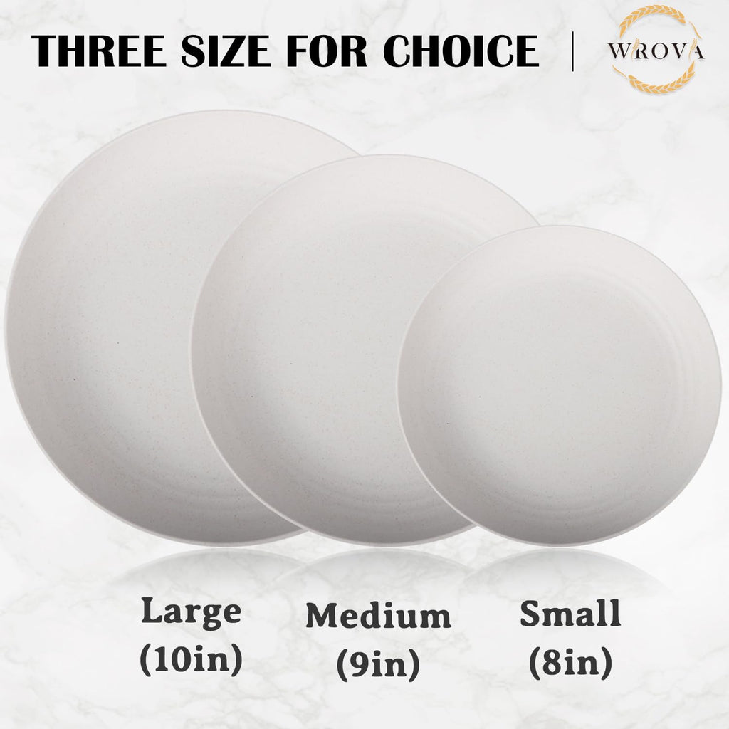Wrova Wheat Straw Plates - 10 Inch Unbreakable Dinner Plates Set of 8 - Dishwasher & Microwave Safe Plastic Plates Reusable for kitchen and camping (White)