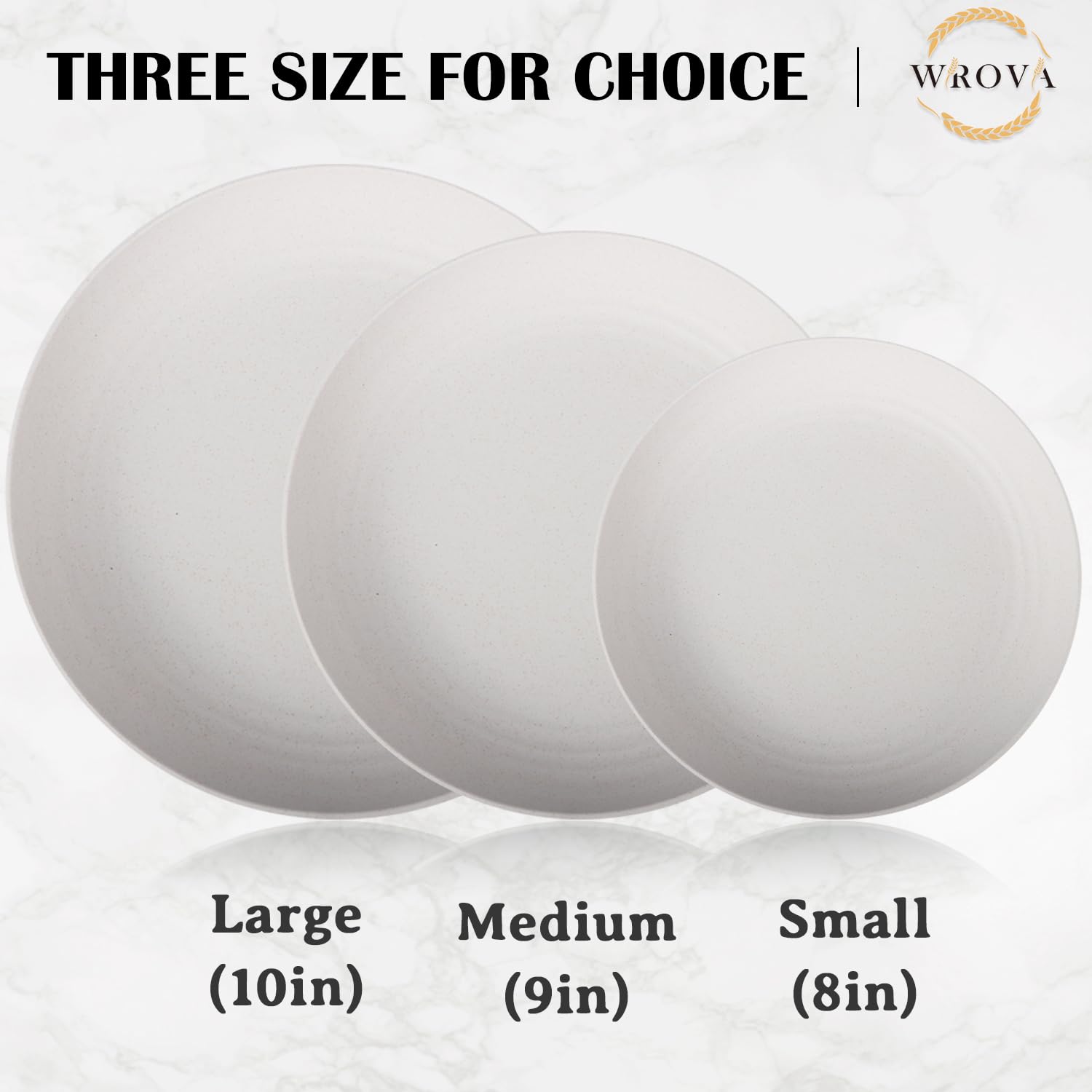 Wrova Wheat Straw Plates - 10 Inch Unbreakable Dinner Plates Set of 8 - Dishwasher & Microwave Safe Plastic Plates Reusable for kitchen and camping (White)